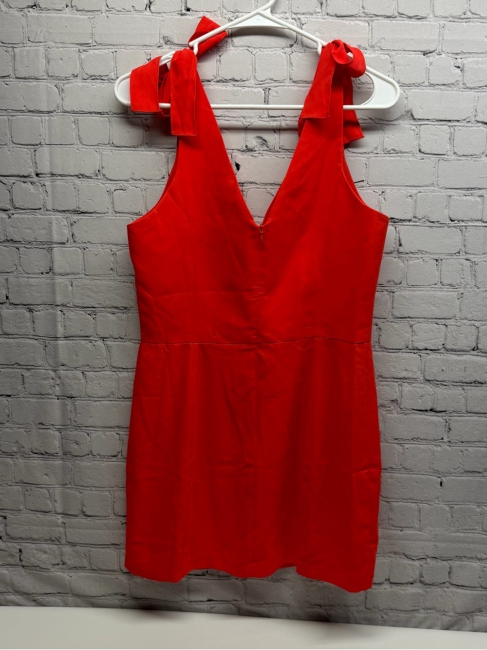 Amanda Uprichard Allora Red V-Neck Tie-Shoulder Mini Dress Sz L - Picture 4 of 12